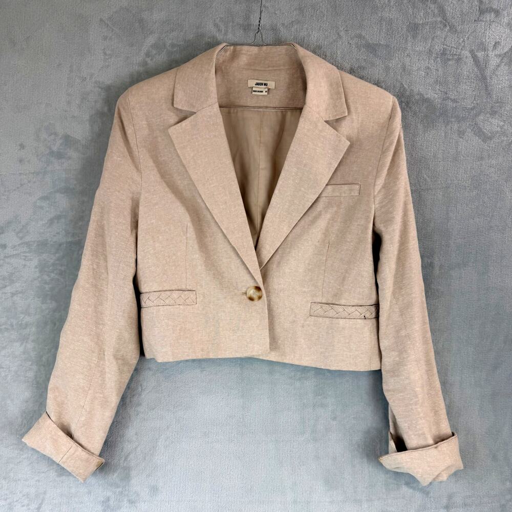 Jason Wu Womans Med Cropped Blazer Beige Linen Detailing on Sleeves